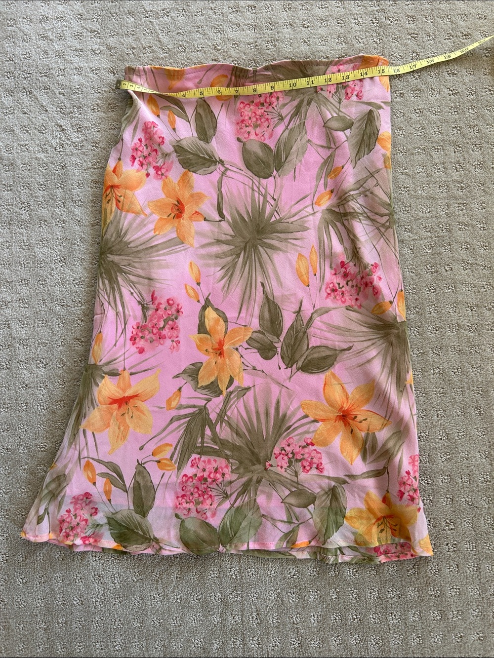 Floral Pink Midi Skirt with Yellow Bloom Print